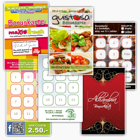 Gastronomie Bonuskarten beidseitig Restaurants Treuekarten Rabattkarten