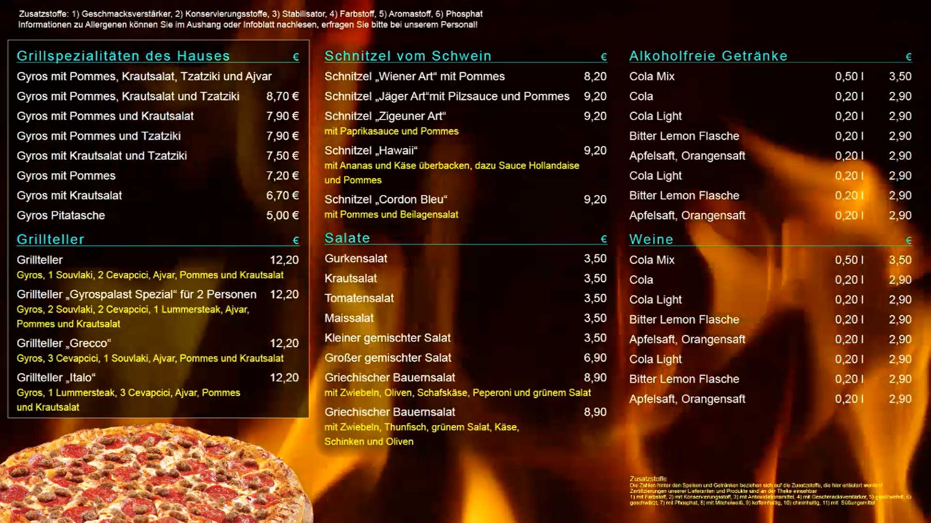 Speiseliste-Menuetafel-Flammen-Animation-Digital-Signage-Bildschirm-WerbungDNZ-Networks