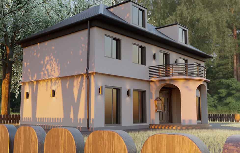 3D-Shading & Lightning 3D Modellierung eines Wohnhaus als 3D Architekturvisualisierung, als 3D Rendering von 3D Exterior Design. 3D Architektur für 3D Gebäude und 3D Haus von Familienhaus für 3D Immobilie mit 3D Rendering und 3D Texturing. Jetzt von DNZ Networks 3D Immobilien erstellen lassen und 3D Architektur modellieren lassen.
