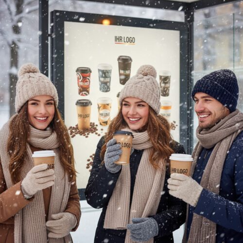 Mehrfarbige To‑Go‑Thermobecher mit individuellem Firmenlogo