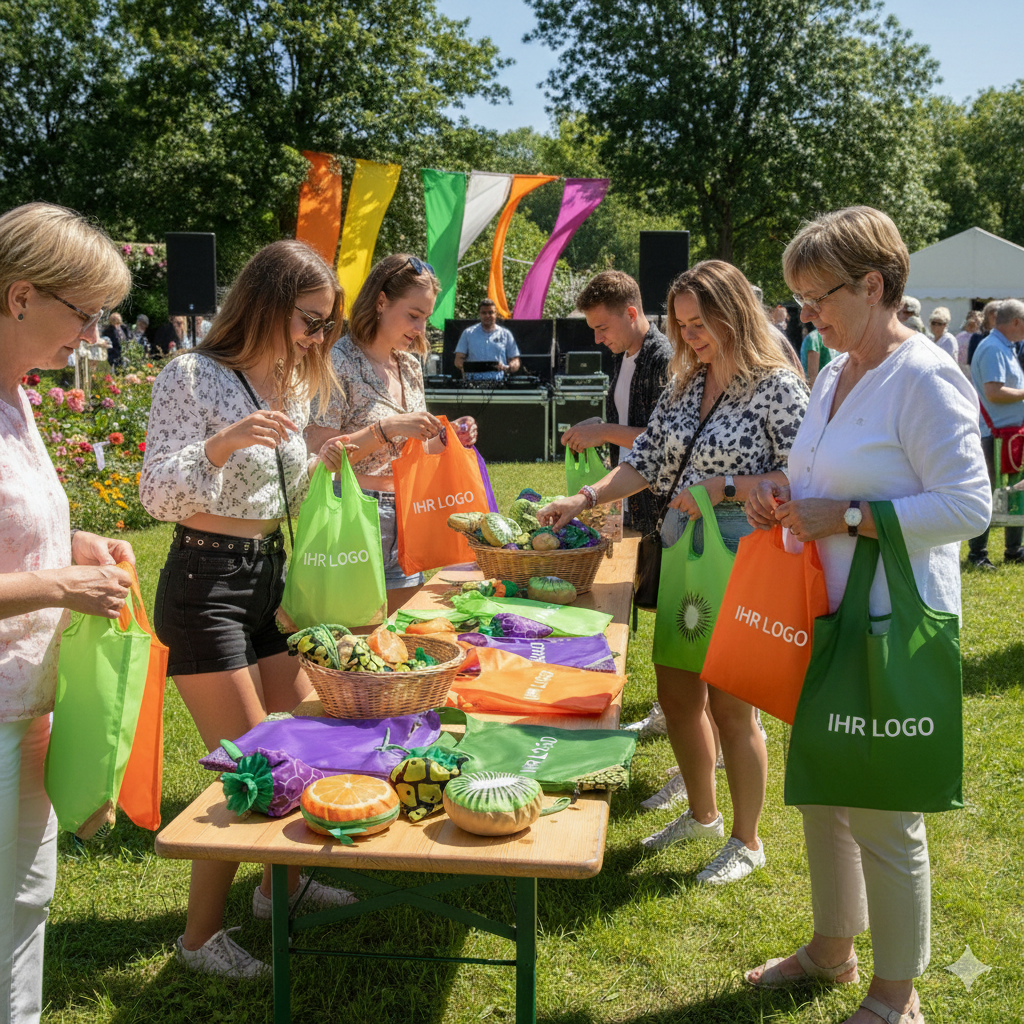 Einkaufstasche aus naturfarbener Baumwolle mit personalisierbarem Logo‑Druck als umweltfreundlicher Werbeartikel