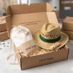 Karnevals Promo-Set mit Sportbeutel, Strohhut und Holz-Pfeife in hochwertiger Geschenkbox mit Logo