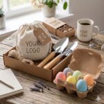 Oster-Spaß-Set mit Kreideset, Gartenwerkzeug und Kräuteranzuchtset in Geschenkbox als Werbeartikel für Kinder